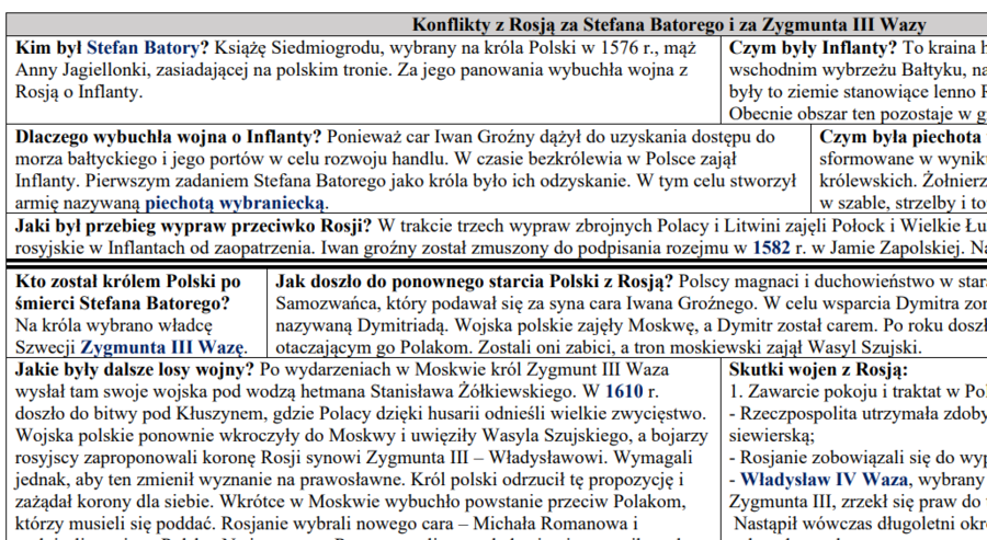 Polska w XVI-XVII w. Wojny i kultura baroku (komplet notatek)