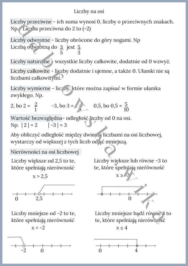 Liczby na osi - notatka