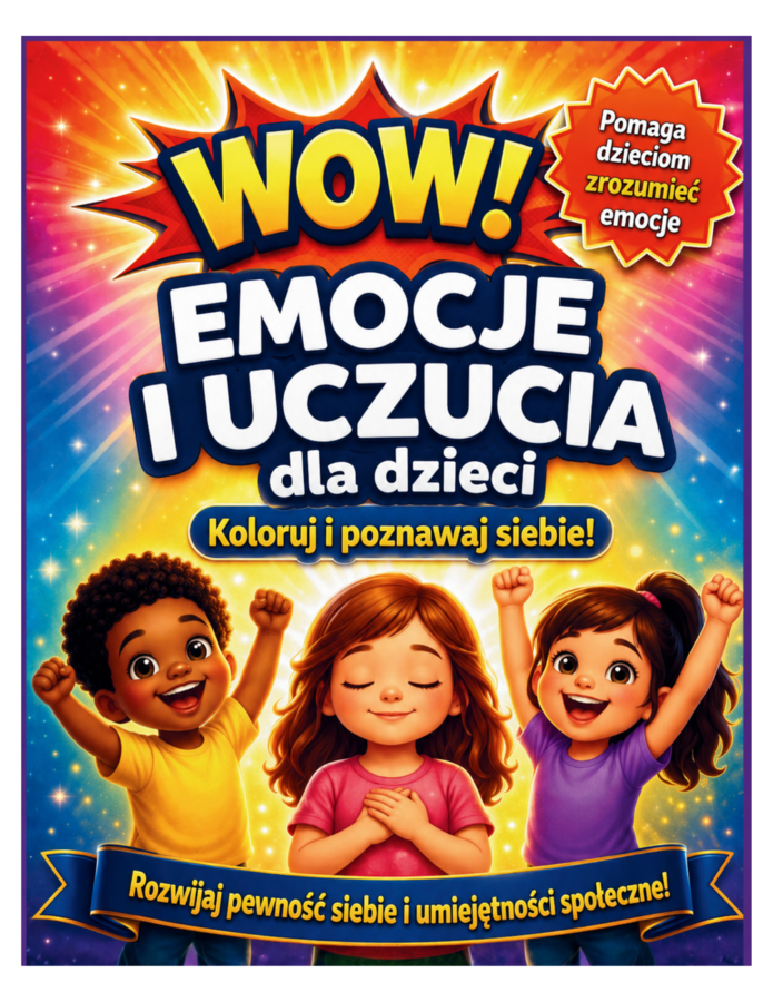 Emocje i uczucia dla dzieci – kolorowanka edukacyjna i karty pracy | 51 stron PDF