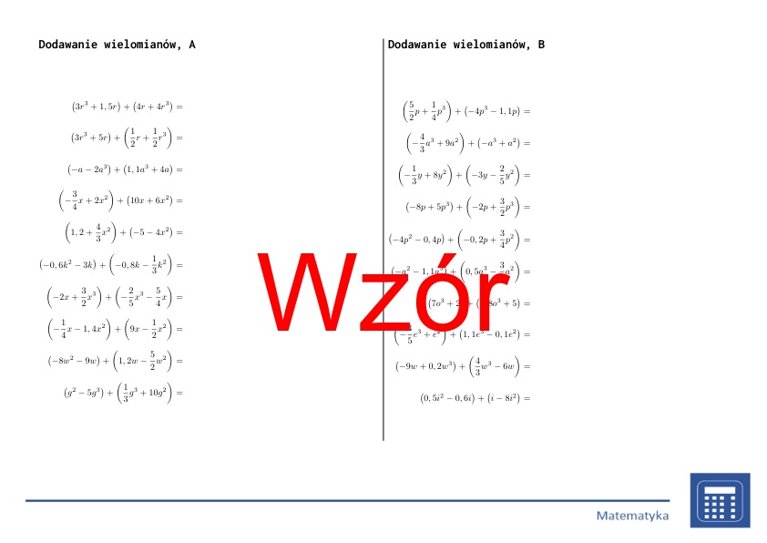 Dodawanie wielomianów | matematyka, algebra | 26 kolumn