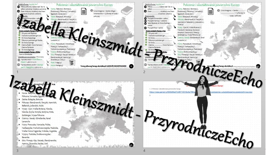 Minizestaw na temat „Położenie i ukształtowanie powierzchni Europy” – sketchnotka + karta pracy w power point + gratisowy link do prezentacji multimedialnej niekomercyjnej wykonanej w genial.ly do indywidualnego pobrania i użycia do celów niekomercyjnych