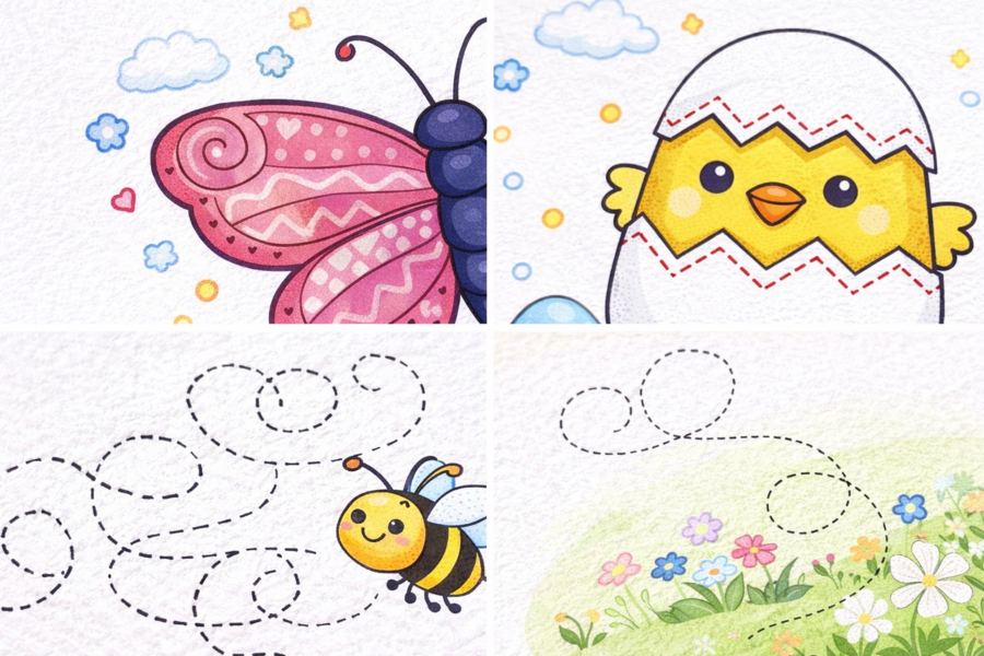 Wiosenne obrazki do dokończenia – karta pracy
