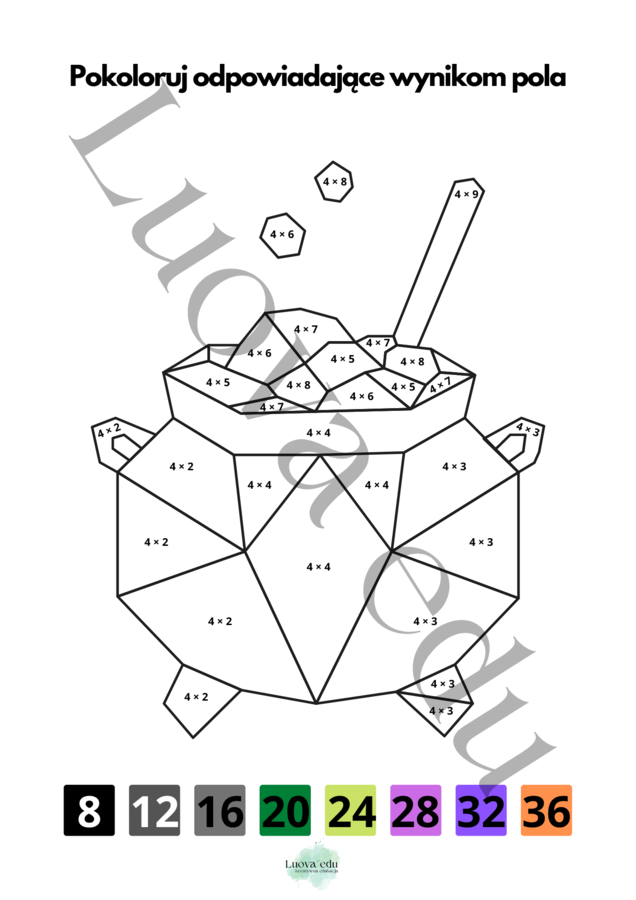 Halloween Kolorowanka Matematyczna TABLICZKA MNOŻENIA: Kolorowanie według wyników mnożenia dla dzieci 7-11 lat