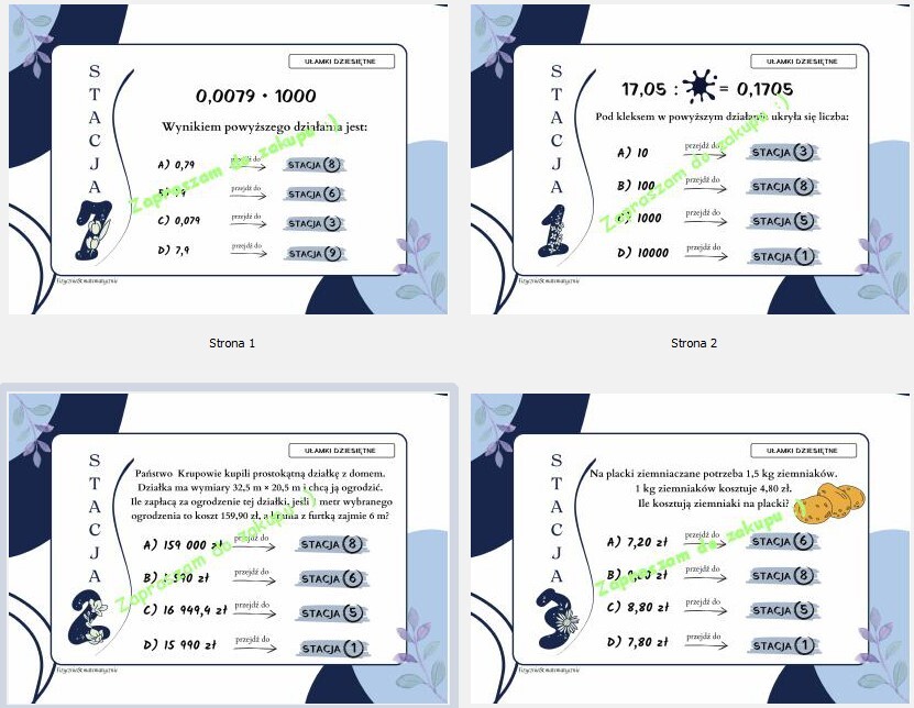 Stacje zadaniowe - ułamki dziesiętne (klasa 5 -6).