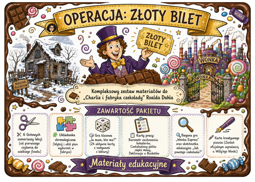 OPERACJA: ZŁOTY BILET - WIELKI PAKIECIK LEKTUROWY - CHARLIE I FABRYKA CZEKOLADY
