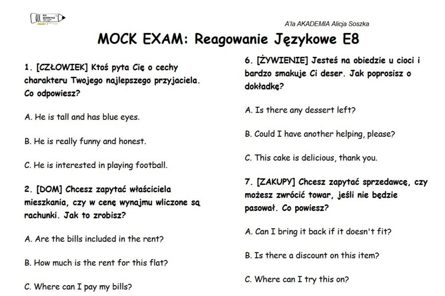 Egzamin Ósmoklasisty – Funkcje Językowe