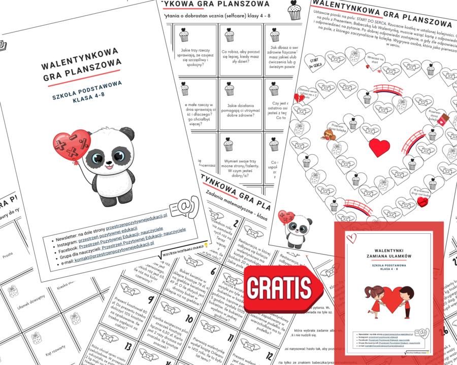 Walentynkowa gra planszowa z matematyki (klasy 4-8)