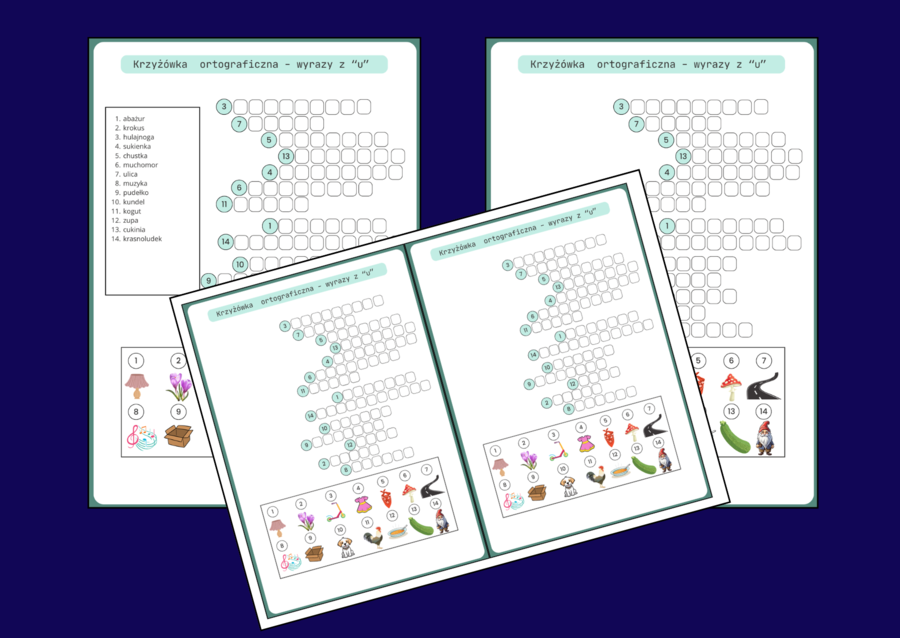 KRZYŻÓWKA obrazkowa – ortografia – U - ćwiczenia redakcyjne