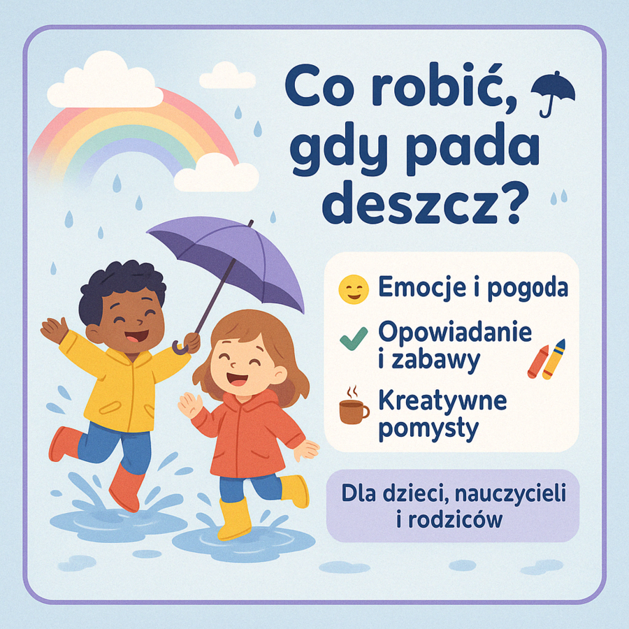 Temat zajęć: "Co robić, gdy pada deszcz?" – rozmowy o pogodzie i emocjach z nią związanych.