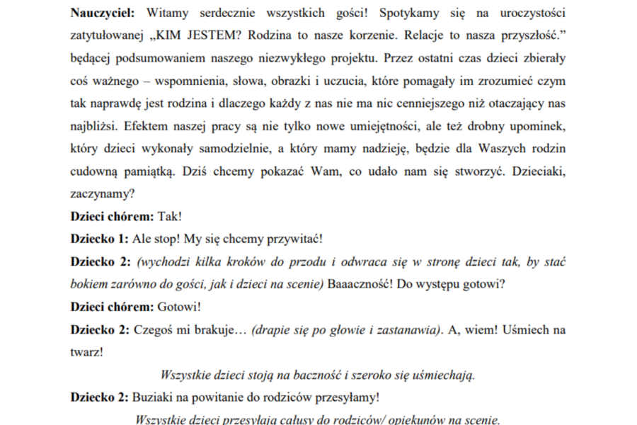 „Tak zaczęła się moja historia!”  PROJEKT, wyjątkowy scenariusz z okazji DNIA RODZINY