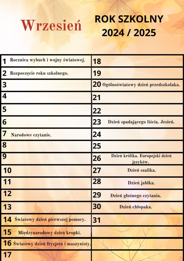 PAKIET MATERIAŁÓW NA WRZESIEŃ WEDŁUG KALENDARZA ŚWIĄT I DNI NIETYPOWYCH.