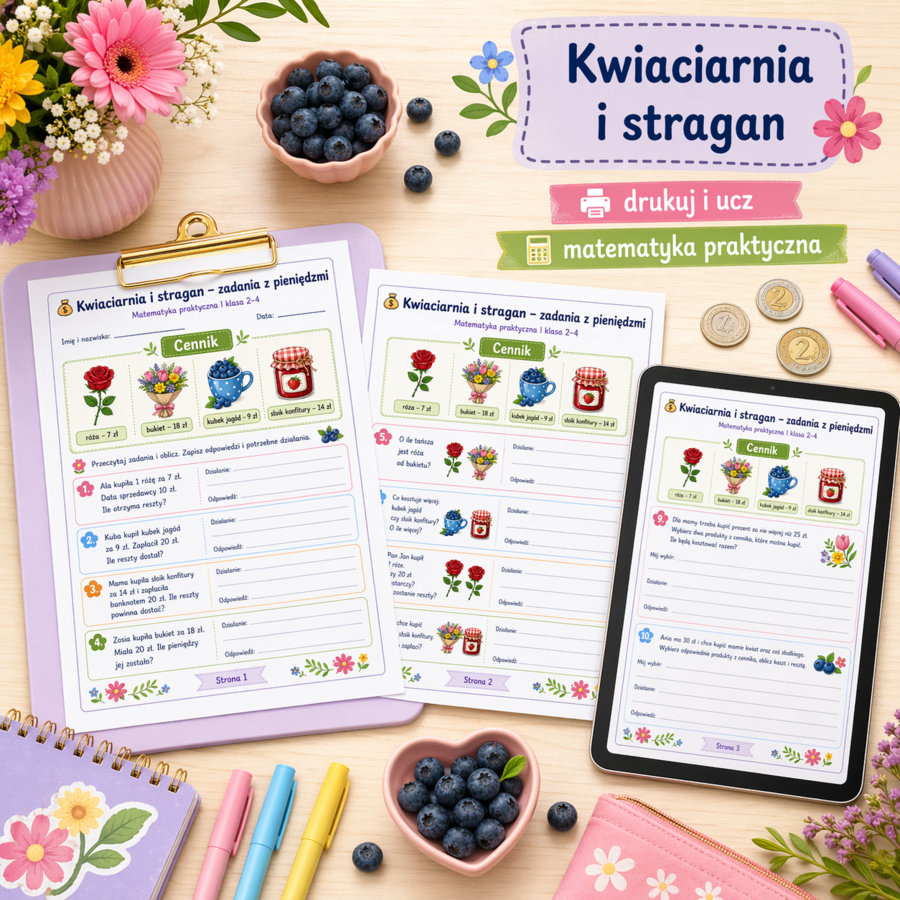 Kwiaciarnia i stragan – zadania z pieniędzmi