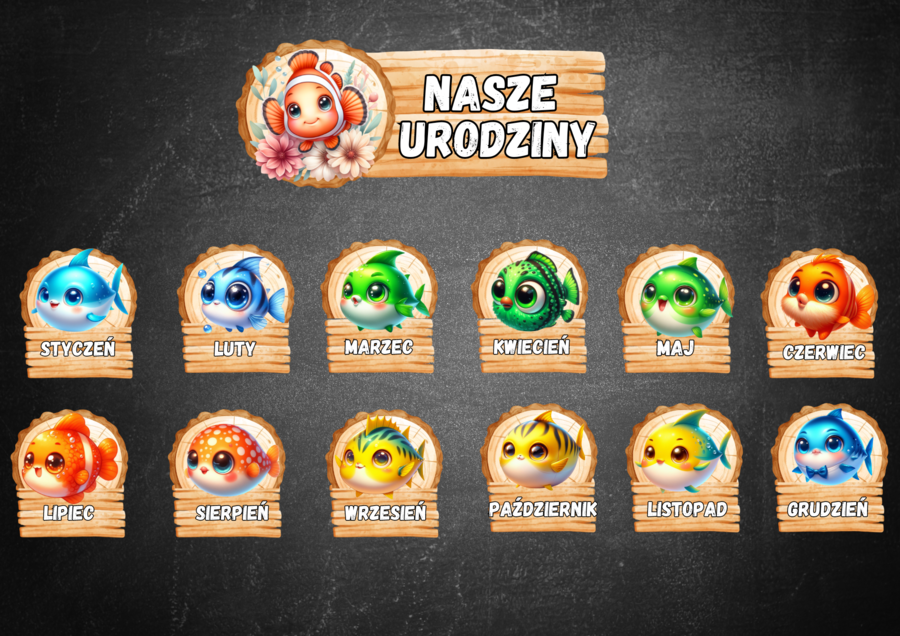 ZESTAW URODZINY RYBKI KALENDARZ URODZIN