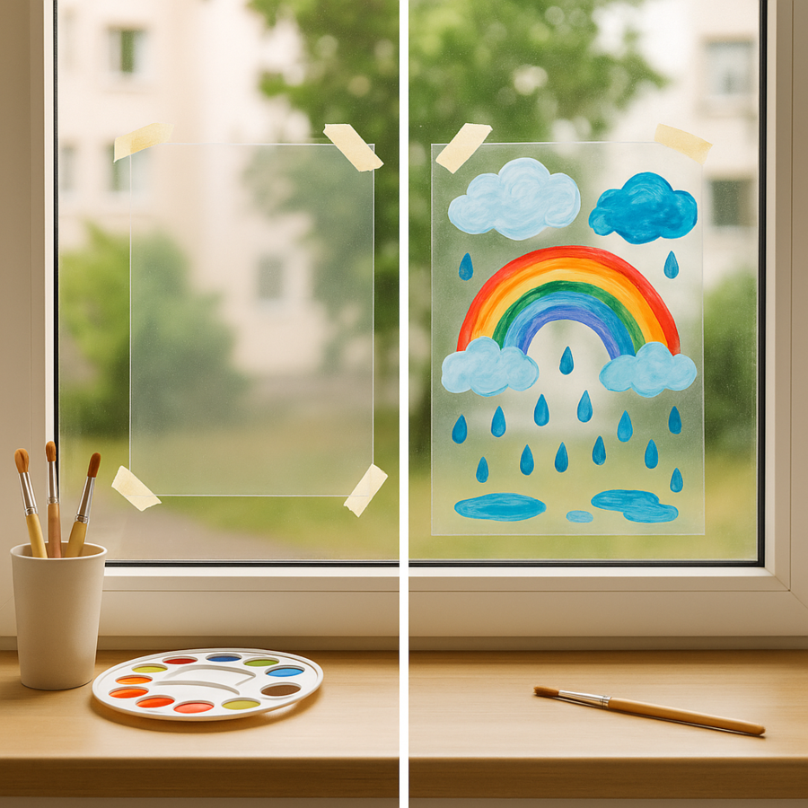 Malowanie deszczu na folii okiennej