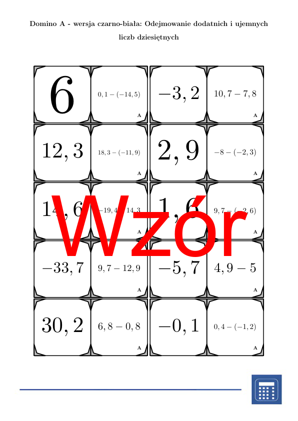 Domino - Odejmowanie dodatnich i ujemnych liczb dziesiętnych | matematyka