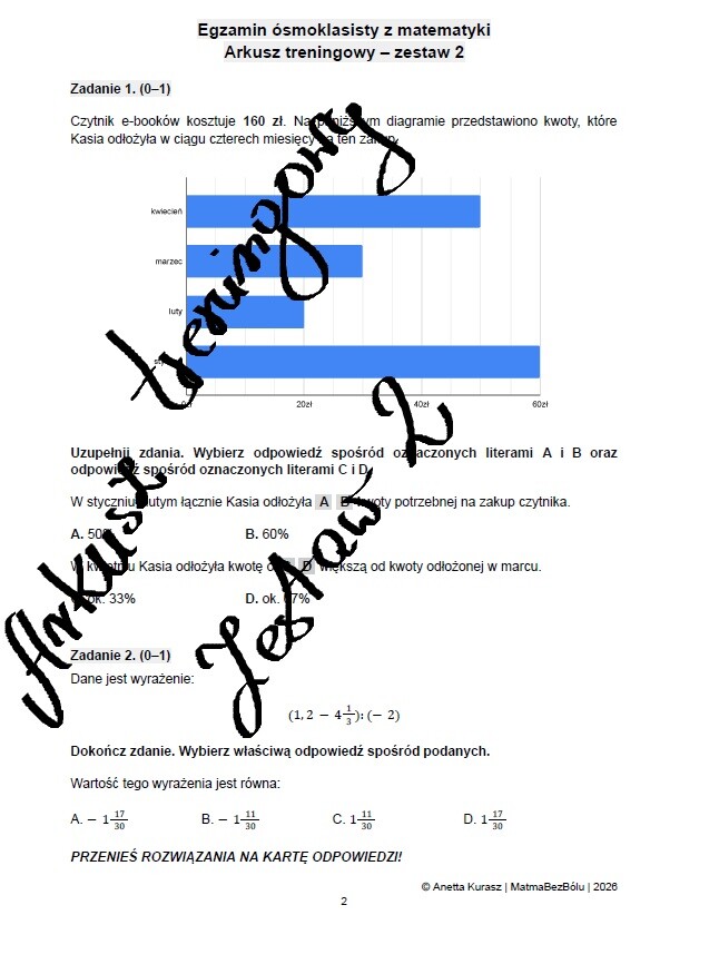 Egzamin ósmoklasisty z matematyki. Arkusz treningowy - zestaw 2.