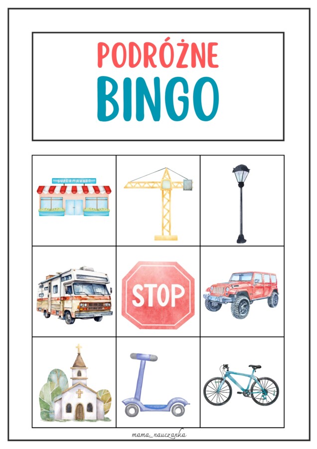 BINGO "W podróży" - PODRÓŻNE BINGO