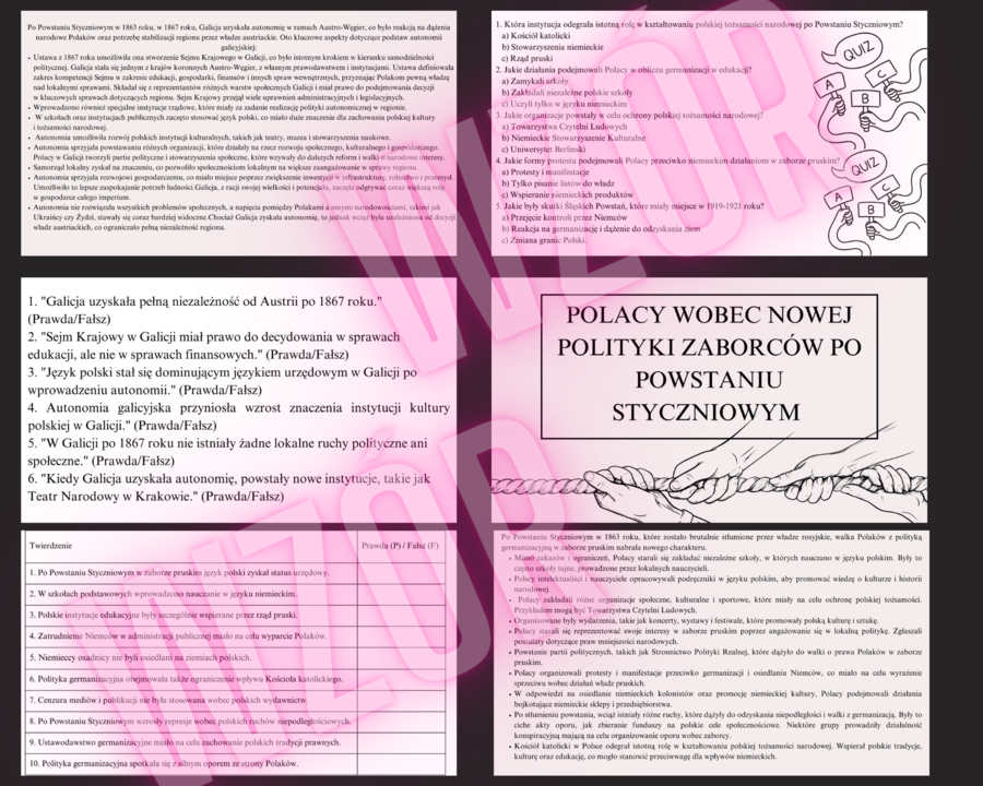 POLACY WOBEC NOWEJ POLITYKI ZABORCÓW PO POWSTANIU STYCZNIOWYM - Prezentacja, Scenariusz, Karty Pracy