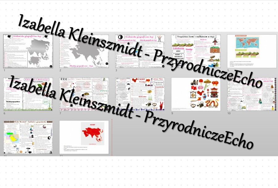 Zestaw sketchnotek – notatek do całego działu „Azja” wykonanych w power point do edycji. Geografia 8