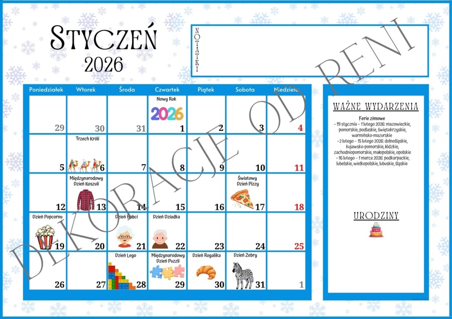 Kalendarz Szkolny 2025/2026 z świętami i dniami nietypowymi