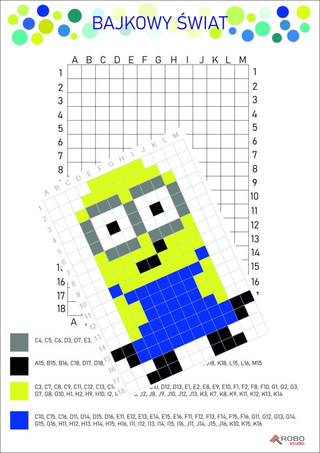 Kodowanka, kolorowanka MINIONKI 2 , dyktando graficzne, kodowanie