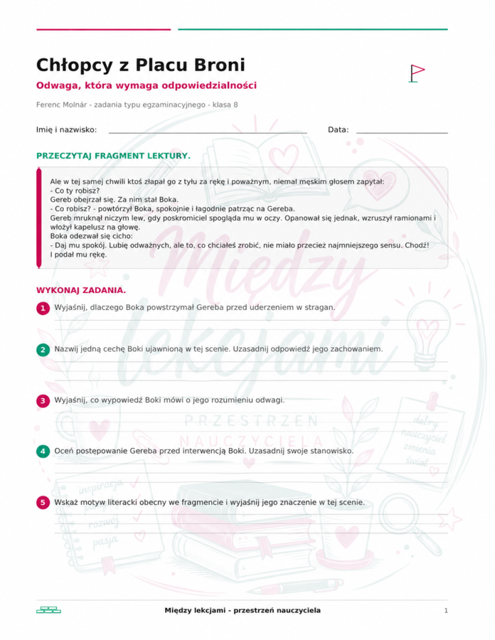 „Chłopcy z Placu Broni” – kompletne opracowanie lektury krok po kroku