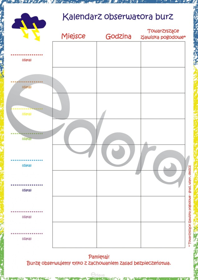 Kalendarz obserwatora burz + plakat zasad bezpieczeństwa