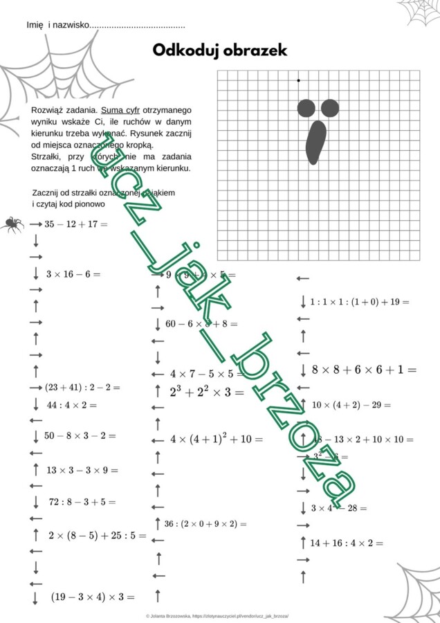 Halloween na matematyce, kodowanie, kolejność działań, klasy 4 - 5