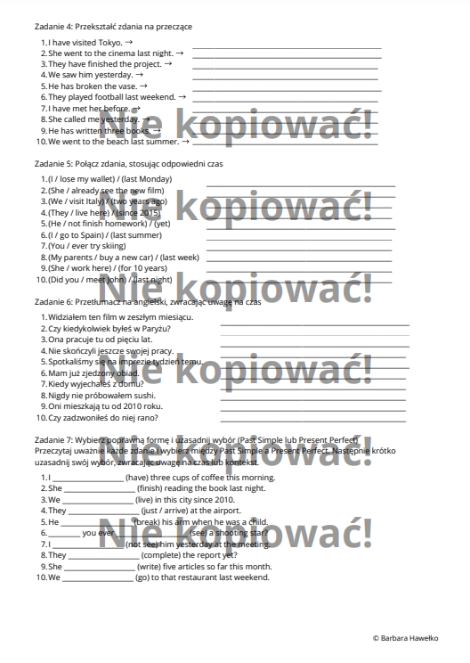 Karta Pracy Past Simple & Present Perfect B1/B2