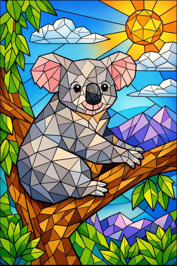 Darmowa kolorowanka geometryczna (low-poly/witraż/mozaika) - koala do druku