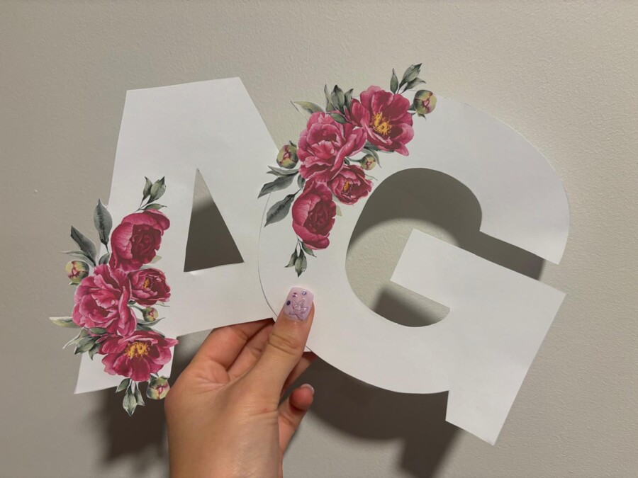 GIRLANDA Z PIWONIAMI - cały polski alfabet oraz cyfry