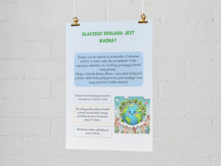 Plakaty zachęcające do ekologii w domu. Jak oszczędzać wodę? Segregacja odpadów