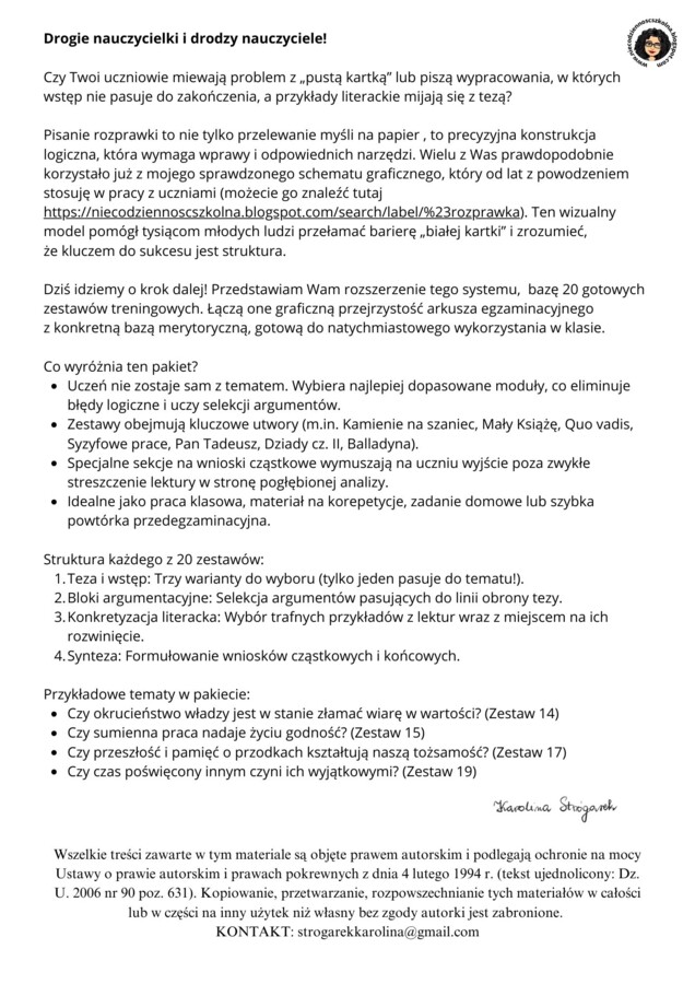 MISJA  ROZPRAWKA TRENING ARGUMENTACYJNY  20 zestawów