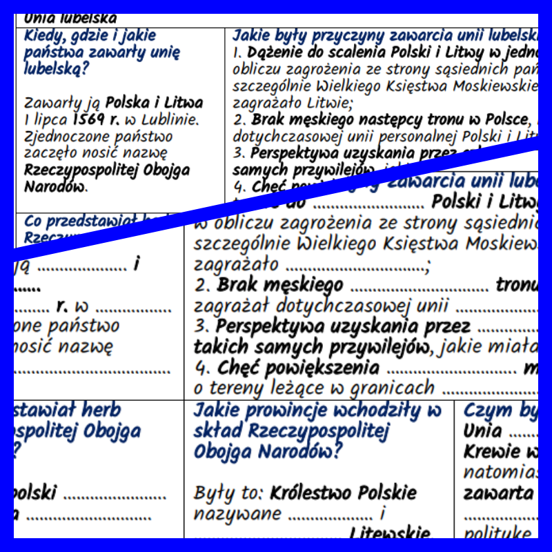 Unia Lubelska - notatki i karta pracy