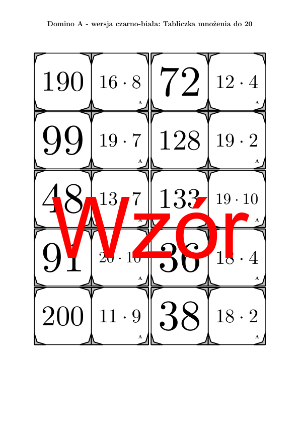 Domino - Tabliczka mnożenia do 20 | matematyka