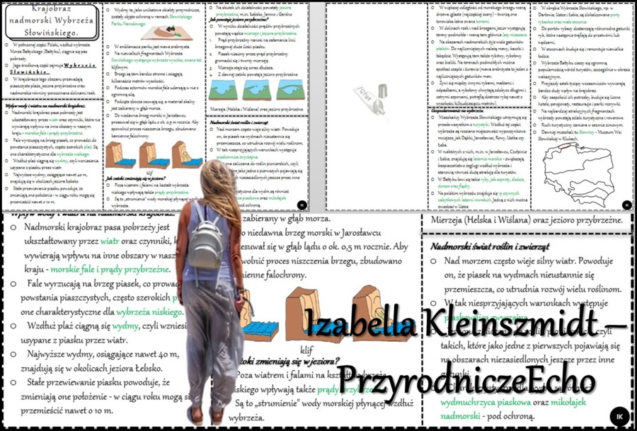 Książeczka/sketchnotka/notatka/wklejka/streszczenie dla ucznia i przypomnienie dla nauczyciela/edukacja domowa/materiał w pigułce. Temat „Krajobraz nadmorski Wybrzeża Słowińskiego” w pdf. Geografia 5, dział „Krajobrazy Polski”. Nowość 2024/2025.