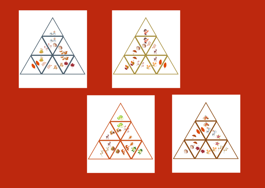 JESIENNE trimino obrazkowe – 4 wersje – 9 elementów - jesień