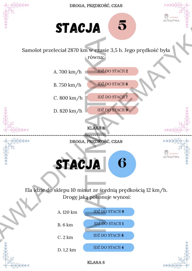 Stacje zadaniowe - droga, prędkość, czas