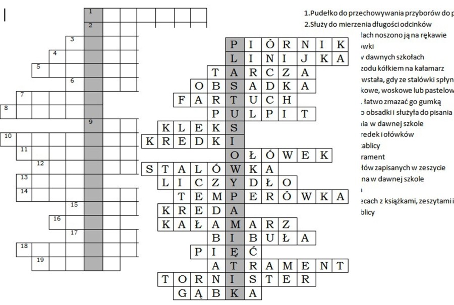 Logogryf dla klasy 3 szkoły do tematu "Kiedy wymyślono szkołę"