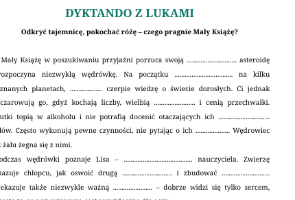 Lektury bez byków. Seria dyktand (nie tylko) dla ósmoklasisty. Mały Książę.