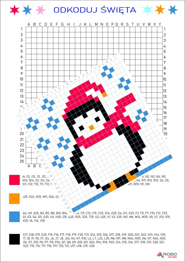 Zimowa kodowanka- święta, pingwin, kodowanie, dyktando graficzne średnio trudne