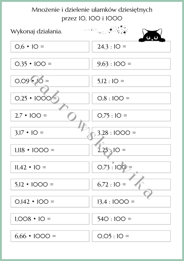 Mnożenie i dzielenie ułamków dziesiętnych przez 10, 100 i 1000