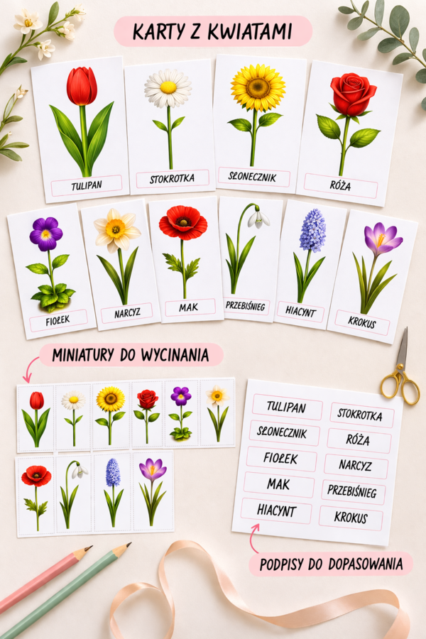Moje pierwsze kwiaty – karty obrazkowe dla 2–4-latków