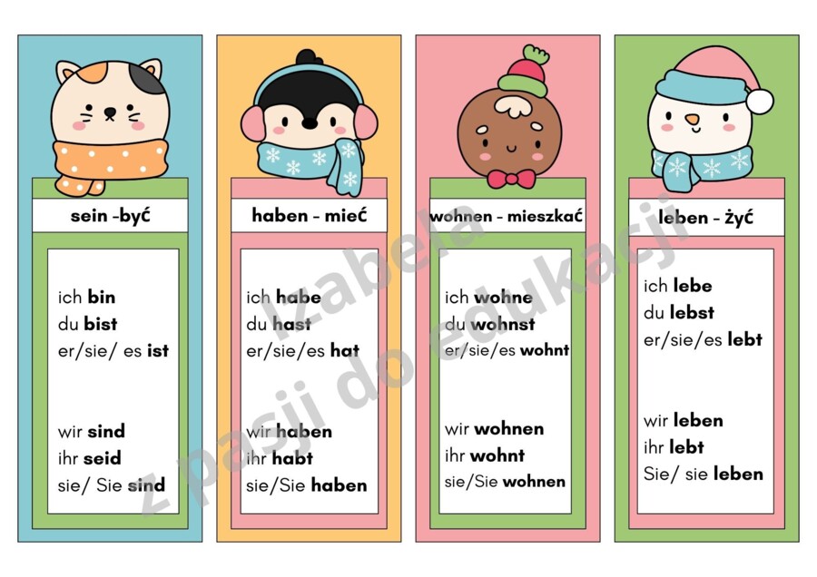 Odmiana czasowników - język niemiecki - fiszki w wydaniu zimowym