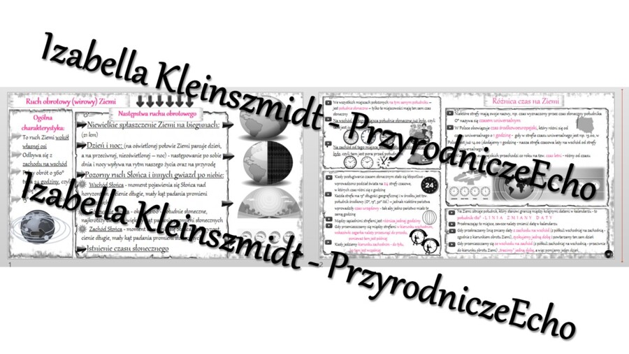 Sketchnotka - notatka „Ruch obrotowy Ziemi” wykonana w power point do edycji. Geografia 6; „Ruchy Ziemi”