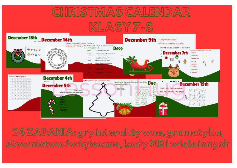 Advent Calendar/Kalendarz adwentowy dla klas 7-8