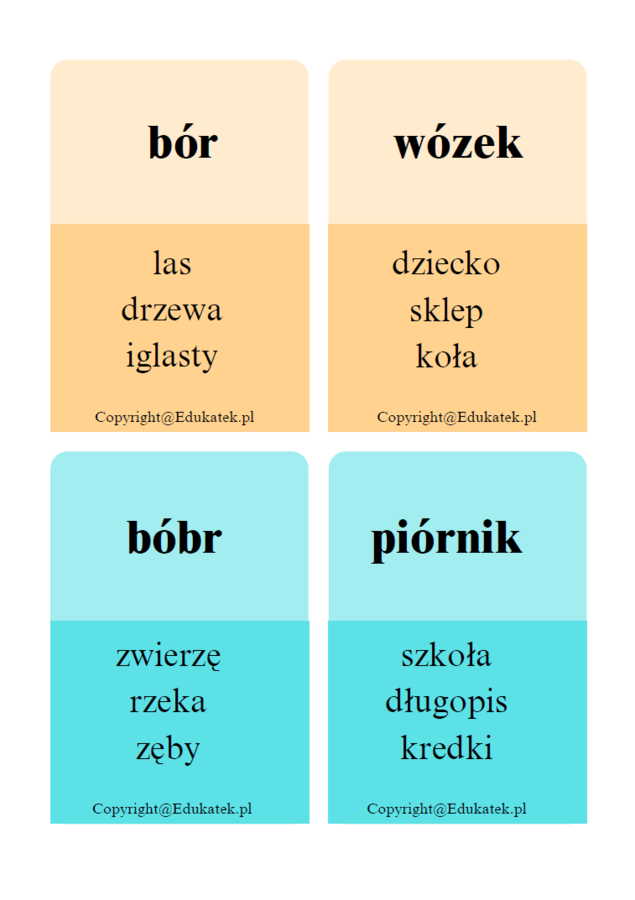 Ortograficzna zabawa typy Taboo - wyrazy z u/ó, ż/rz, h/ch