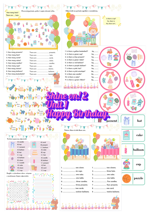 Karty pracy - shine on! 2 unit 1 Happy Birthday