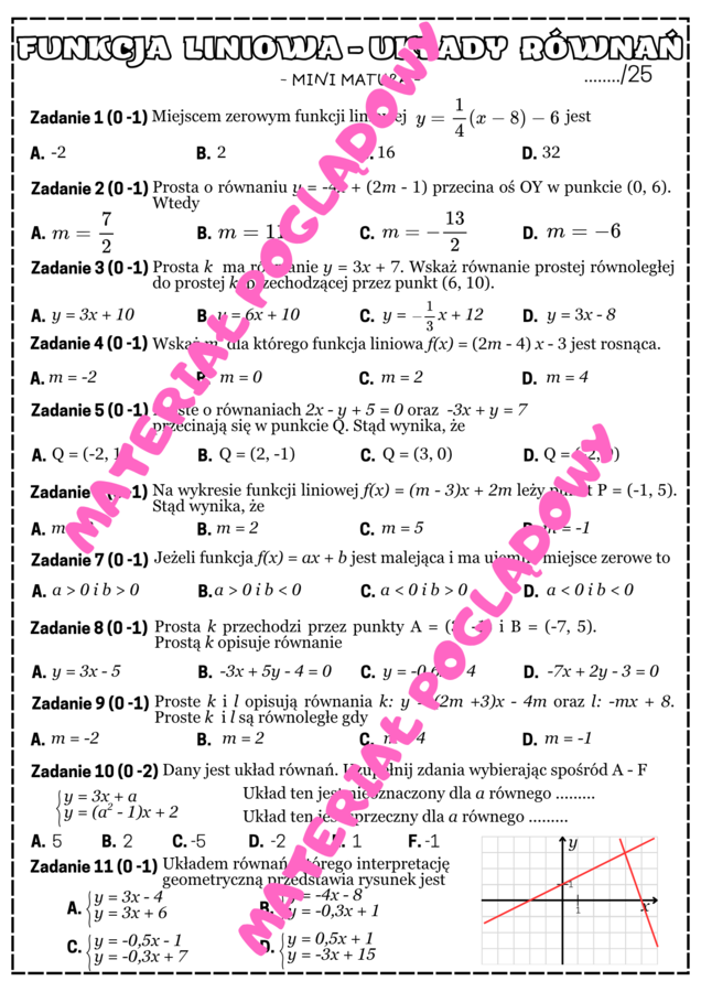 Mini matura. Matematyka - funkcja liniowa, układy równań