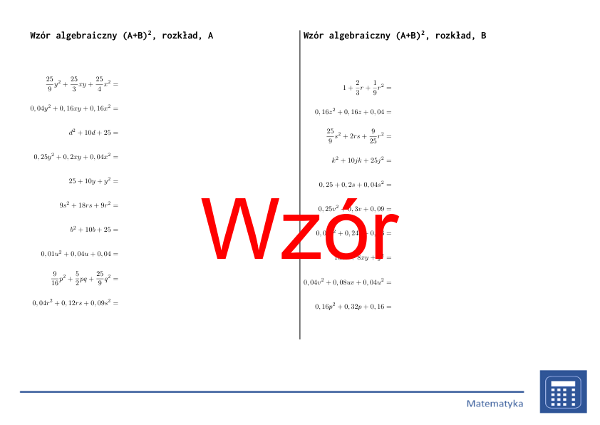 Wzór algebraiczny (A+B)^2, rozkład | matematyka, algebra | 26 kolumn